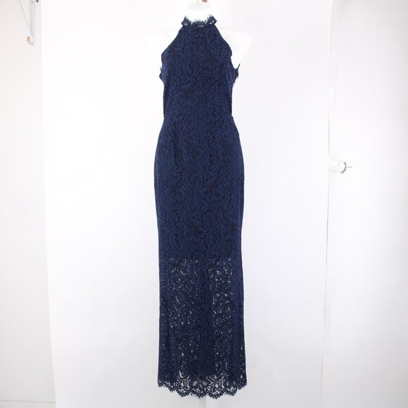 BB Dakota Dress Oilslick Sz 6 Navy Blue Lace Lined Open Back Cotton Dress - Picture 2 of 16